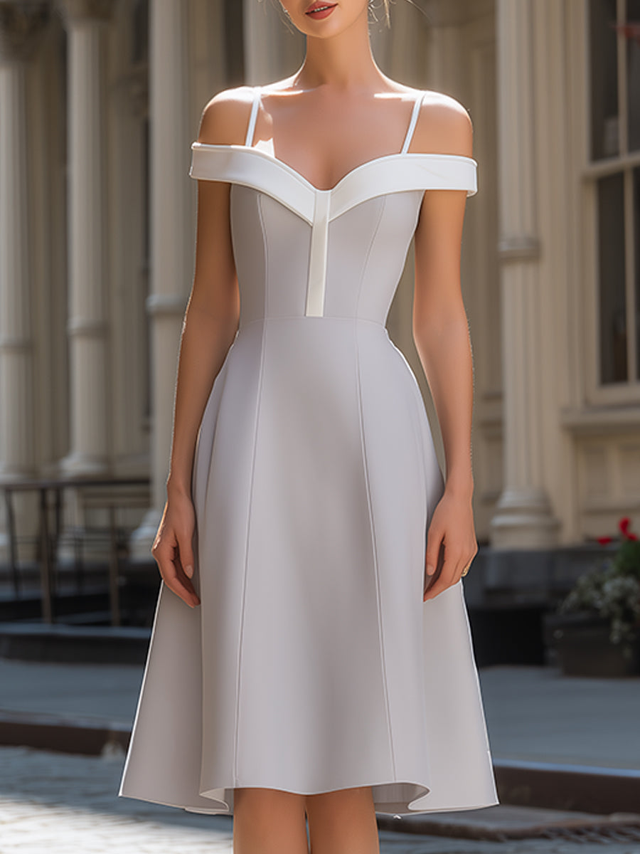 Off-Shoulder Structured A-Line Midi Dress