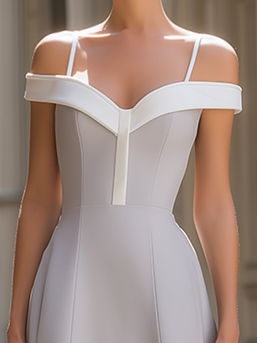 Off-Shoulder Structured A-Line Midi Dress