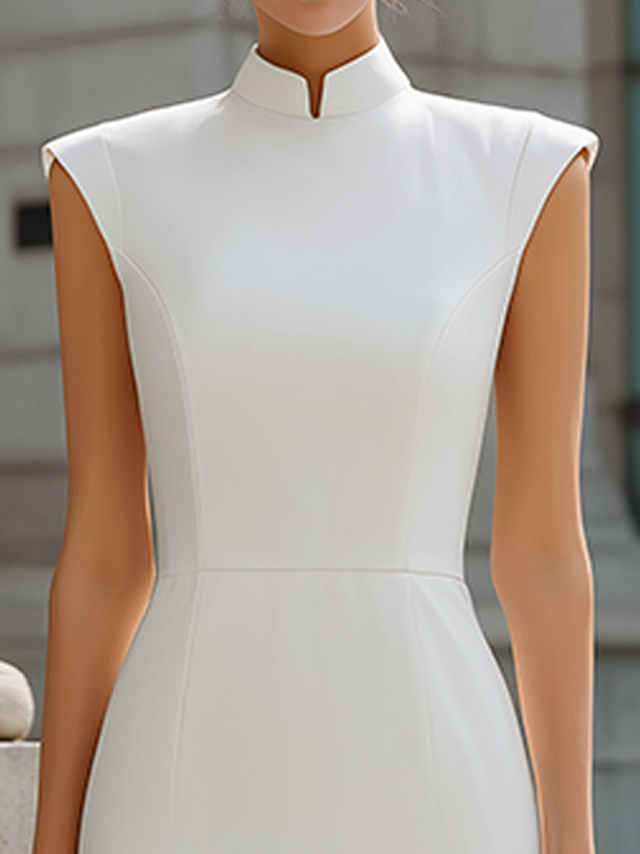 High Neck Structured Midi Dress