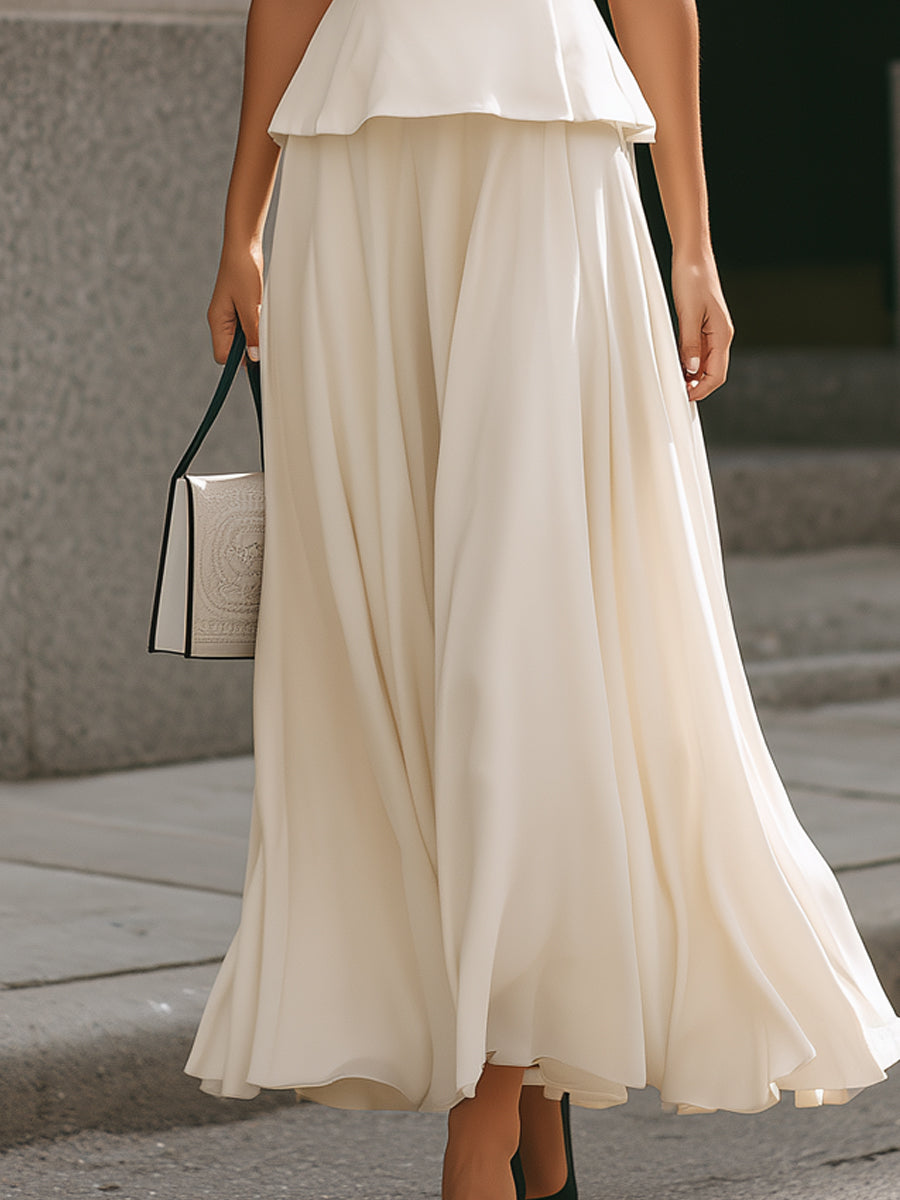 Square Neck Peplum Waist Flowing Maxi Dress