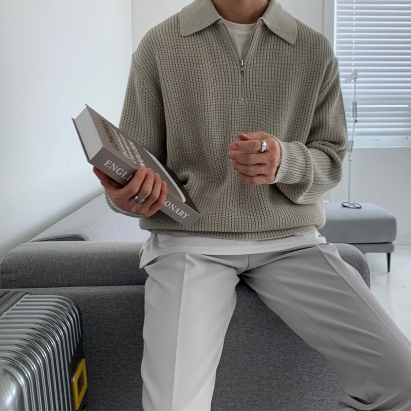 Dalviora™ | Pull Zippé RASON – Coton Pur Épaules Tombées Homme