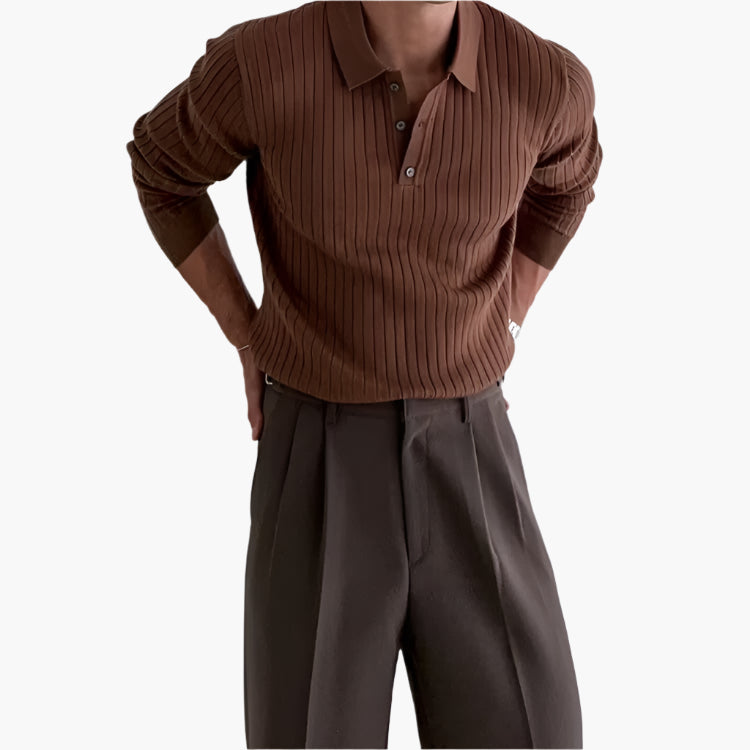 Dalviora™ | Polo Old Money SEOJIN – Coton Col Boutonné Côtes Verticales