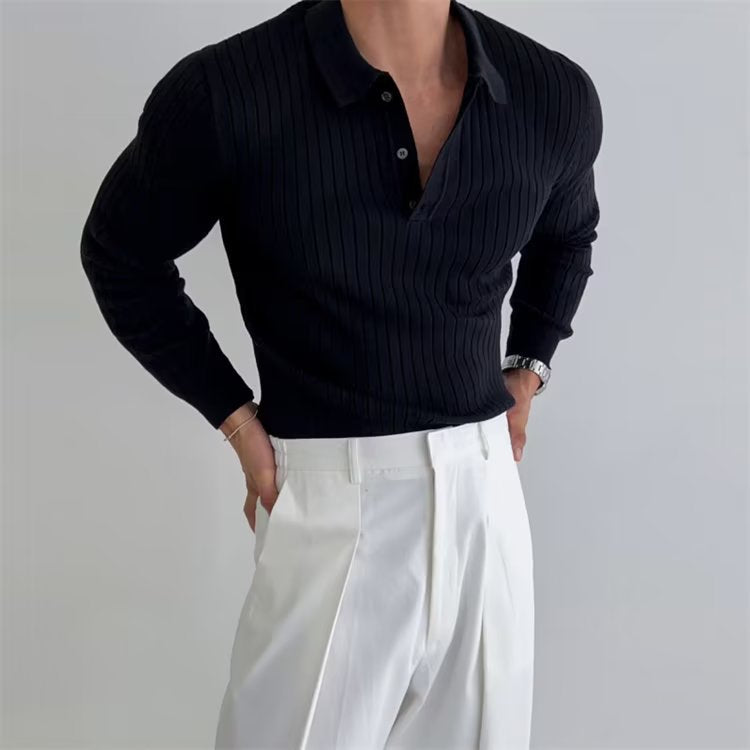 Dalviora™ | Polo Old Money SEOJIN – Coton Col Boutonné Côtes Verticales