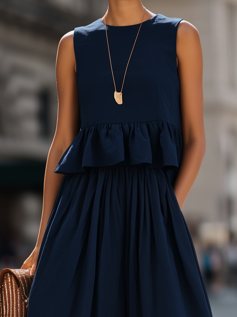 Sleeveless Ruffle Peplum Midi Dress Set