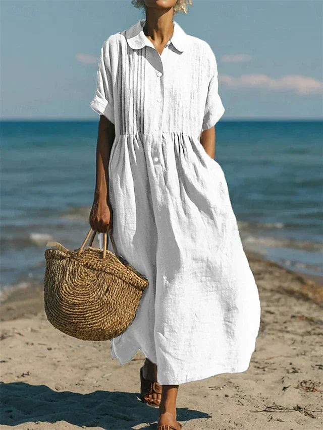 Dalviora™ | Arianne – Flowing Cotton Shirt Dress, Elegant for Women