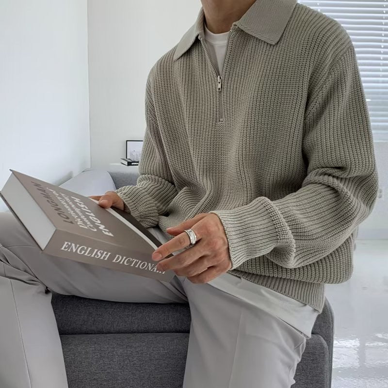Dalviora™ | Pull Zippé RASON – Coton Pur Épaules Tombées Homme
