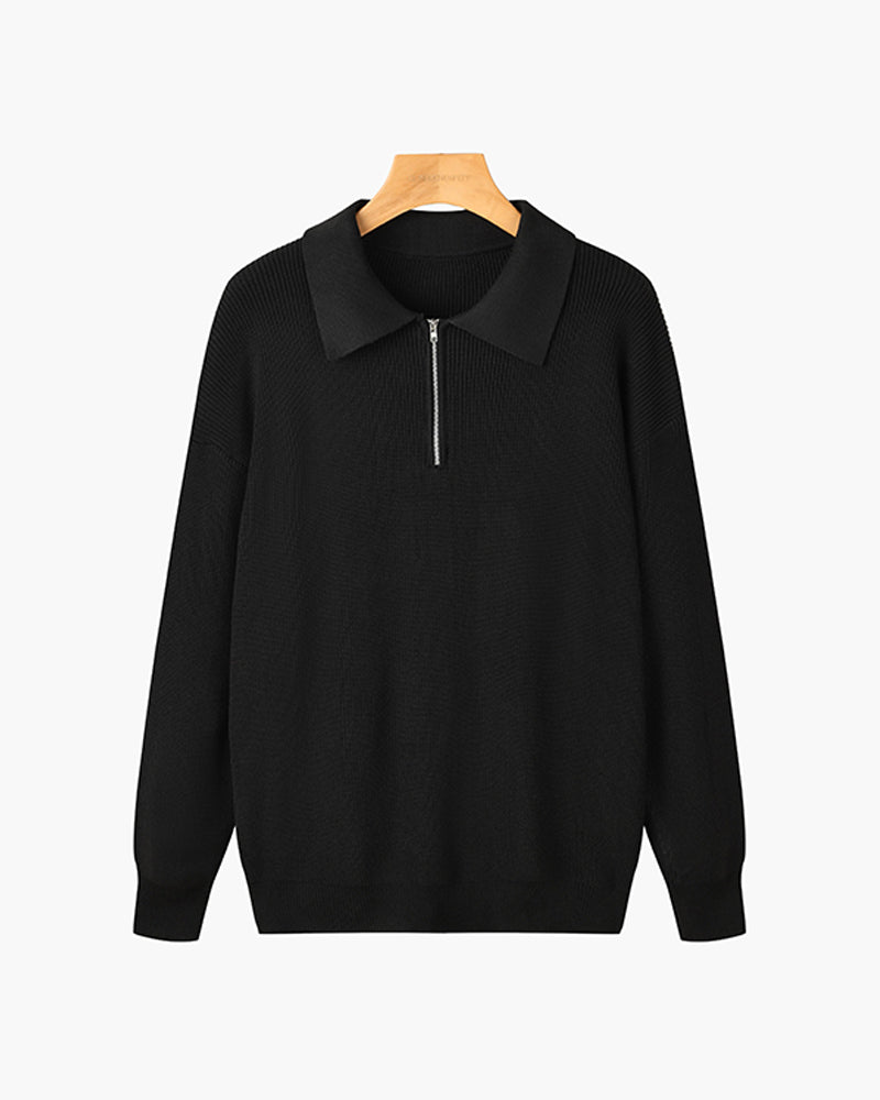 Dalviora™ | Pull Zippé RASON – Coton Pur Épaules Tombées Homme