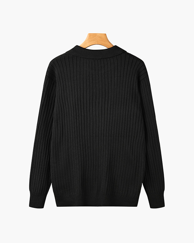 Dalviora™ | Polo Old Money SEOJIN – Coton Col Boutonné Côtes Verticales
