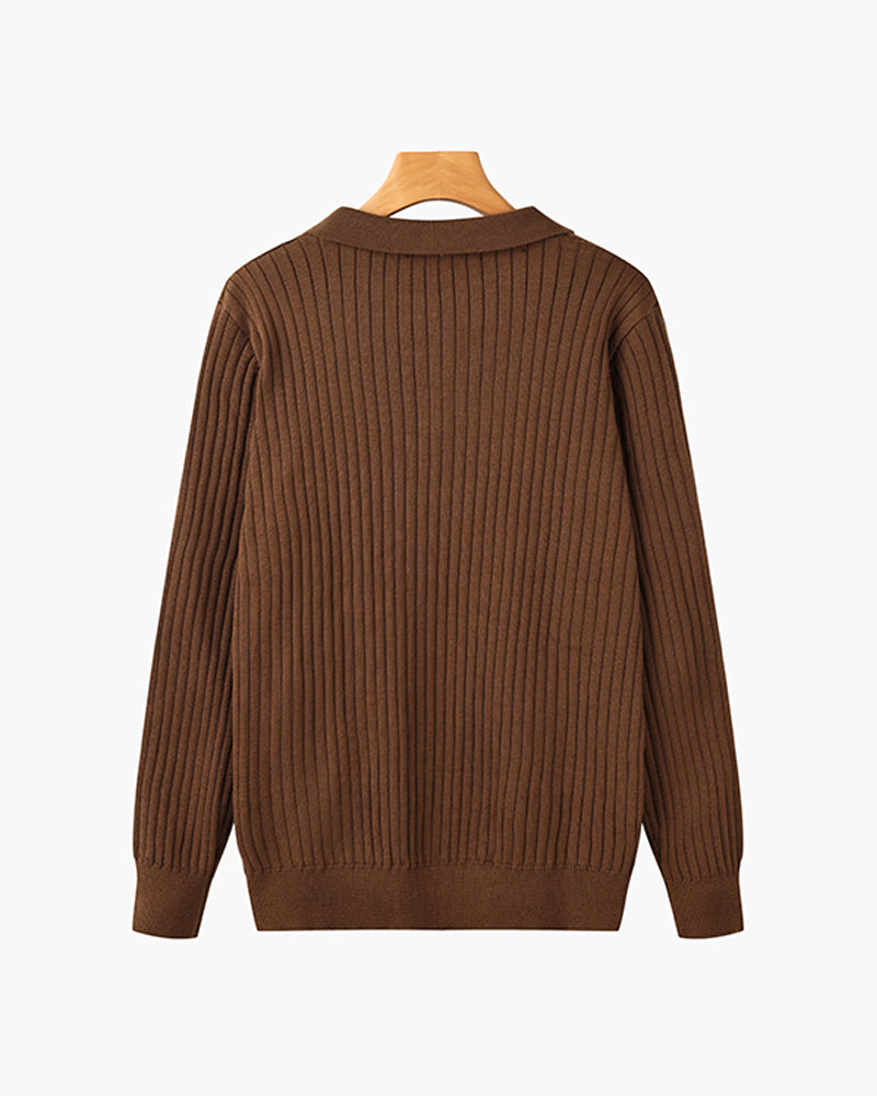 Dalviora™ | Polo Old Money SEOJIN – Coton Col Boutonné Côtes Verticales