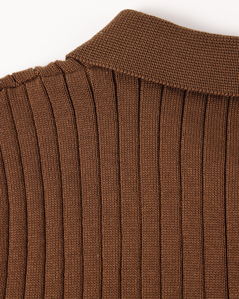 Dalviora™ | Polo Old Money SEOJIN – Coton Col Boutonné Côtes Verticales