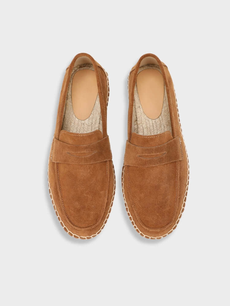Dalviora™ | Mocassins SAINT-TROPEZ – Suède Marron Semelle Jute Slip-On Homme