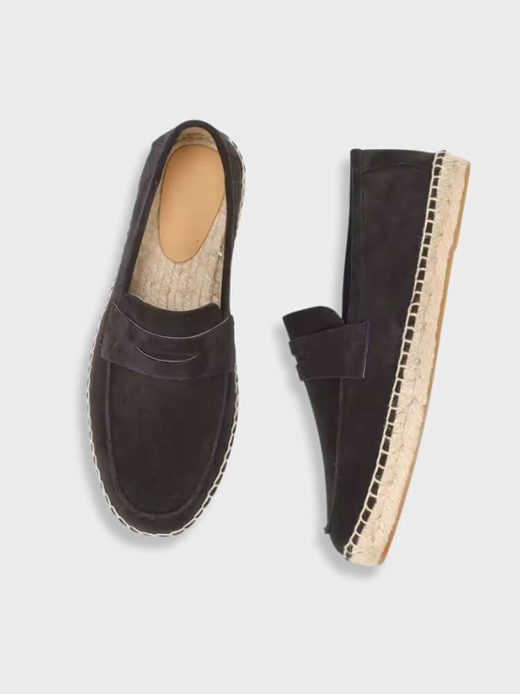 Dalviora™ | Mocassins SAINT-TROPEZ – Suède Marron Semelle Jute Slip-On Homme