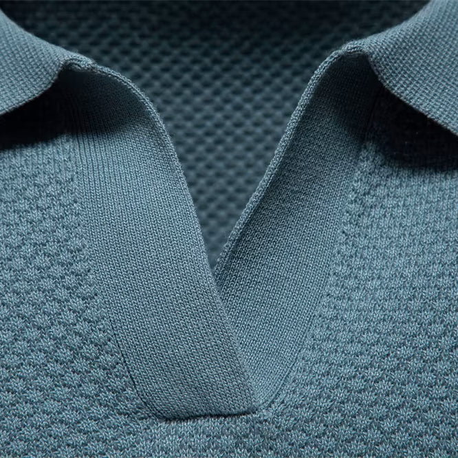 Dalviora™ | Polo Col en V CAPRI – Tissage Texturé Tonal Manches Fuselées